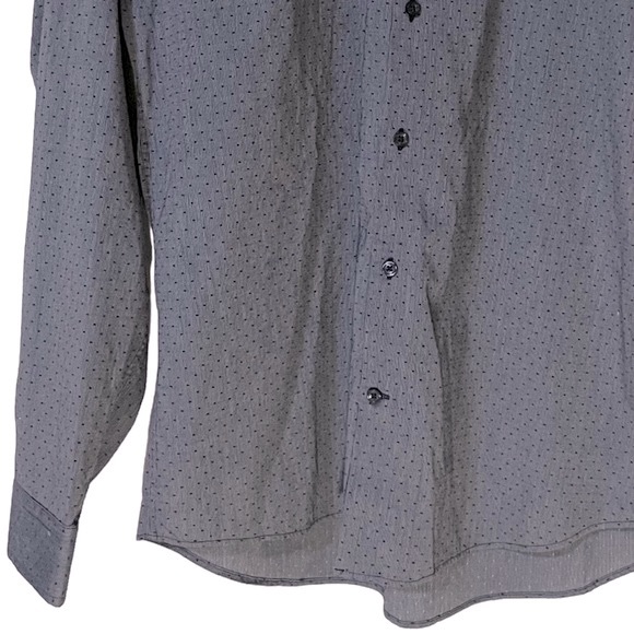 Express Men's Long Sleeve Fitted Shirt Blue Grey Small Print Size XL - Picture 5 of 10